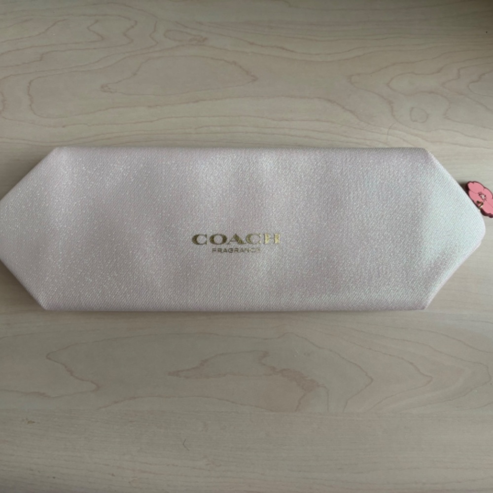 Sale! New  Coach Creamy White Iridescent Zippered Cosmetic Bag w/ Flower Detail